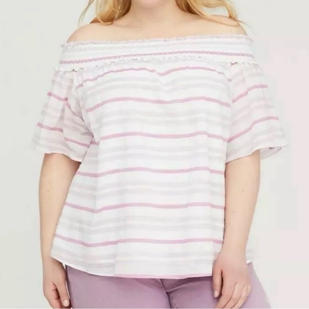 Lane Bryant Striped Off Shoulder Blouse Size 14/16